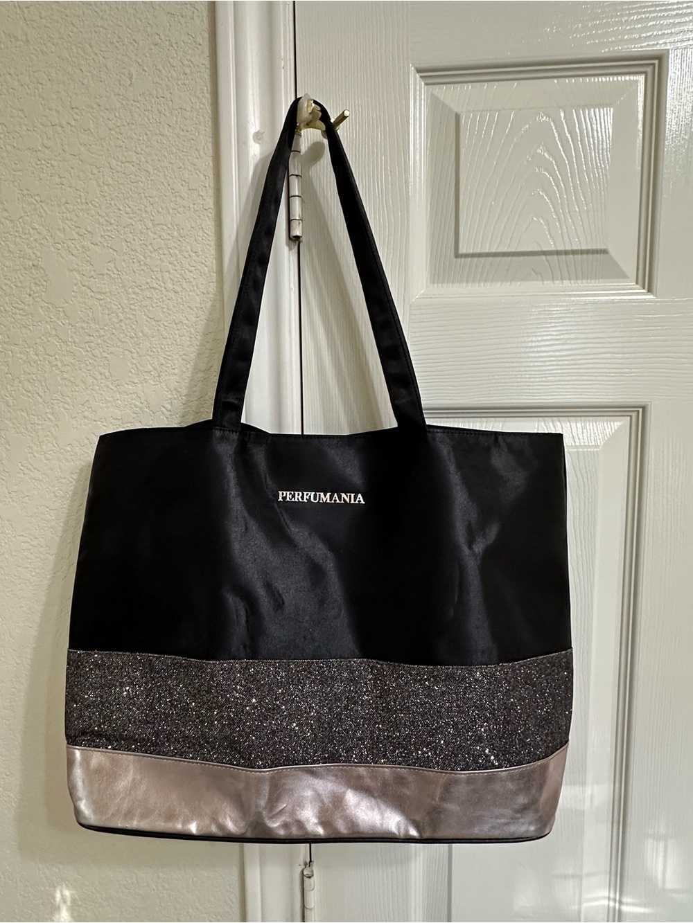 Black Tote Bag with Glitter and Metallic Trim
